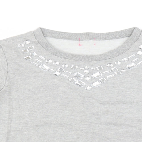 Preworn Womens Grey   Pullover Sweatshirt Size 12  - beaded neckline