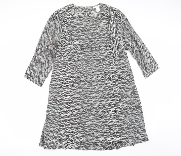 H&M Womens Grey Geometric  Fit & Flare  Size 14