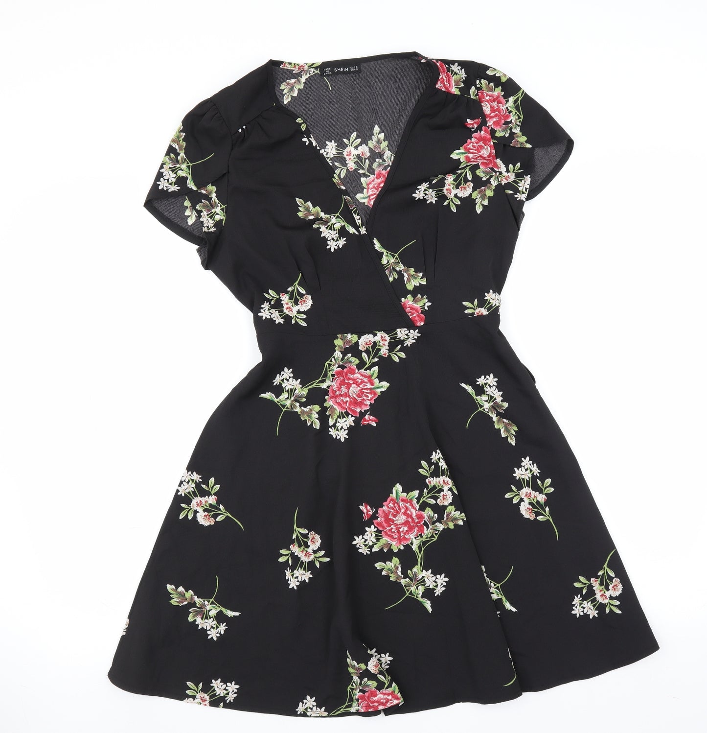 SheIn Womens Black Floral  Fit & Flare  Size S