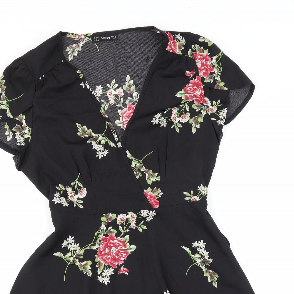 SheIn Womens Black Floral  Fit & Flare  Size S