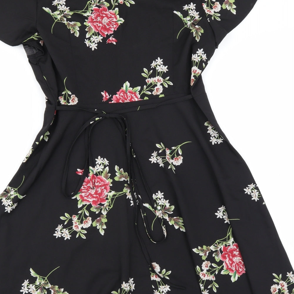 SheIn Womens Black Floral  Fit & Flare  Size S