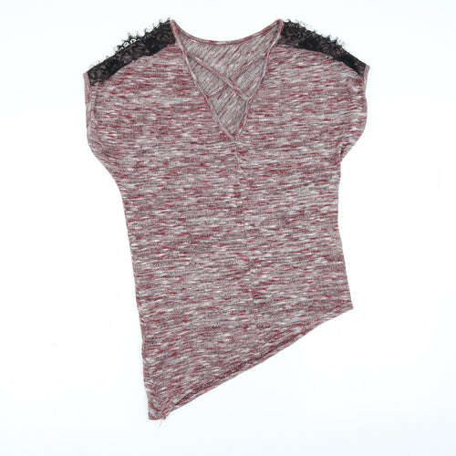 Miss Selfridge Womens Red   Pullover Jumper Size S  - Asymmetric Hem shoulder lace detail