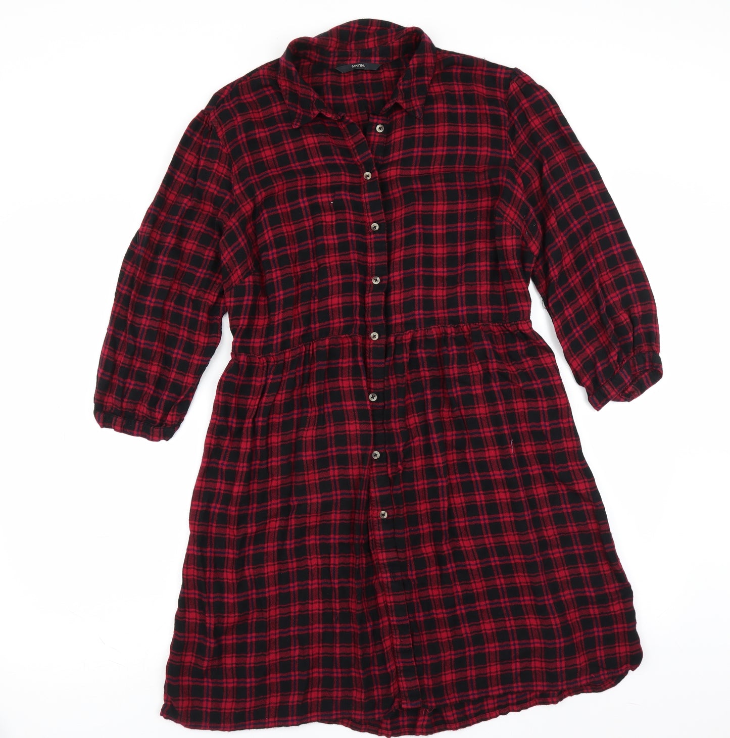 George Womens Red Check  Shirt Dress  Size 14