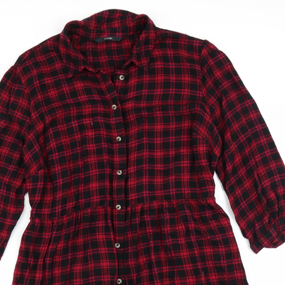 George Womens Red Check  Shirt Dress  Size 14