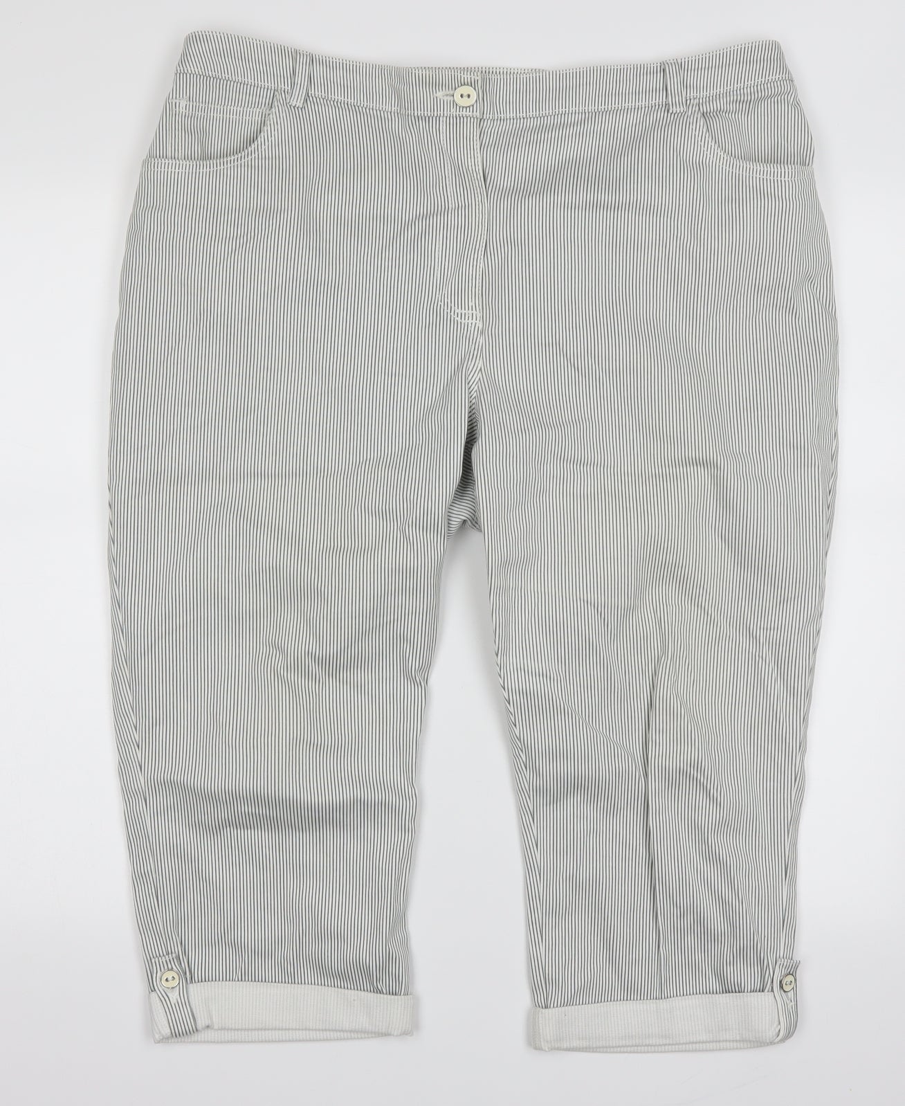 Bonmarché Womens Grey Striped  Cropped Trousers Size 20