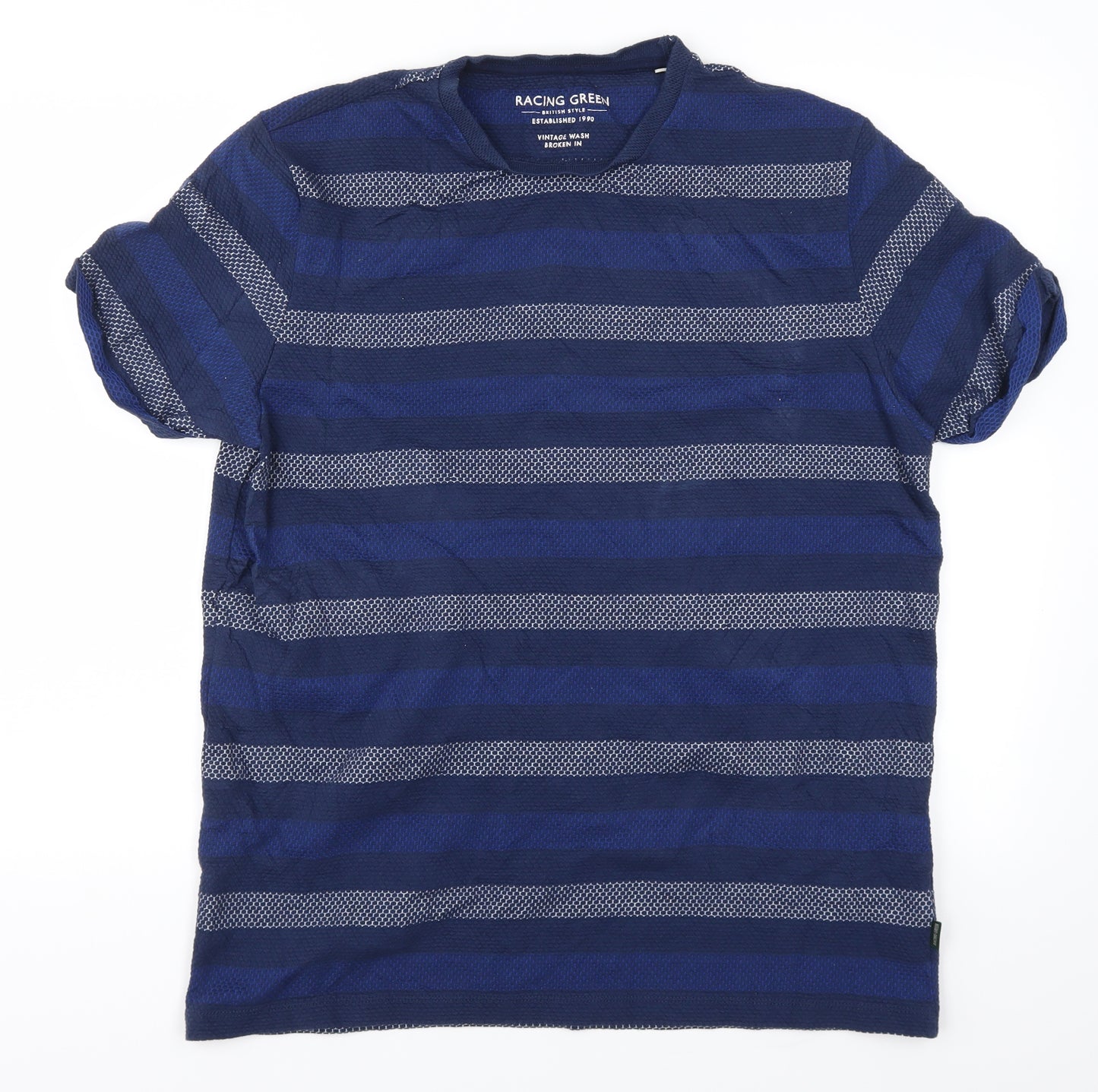Racing Green Mens Blue Striped   T-Shirt Size L