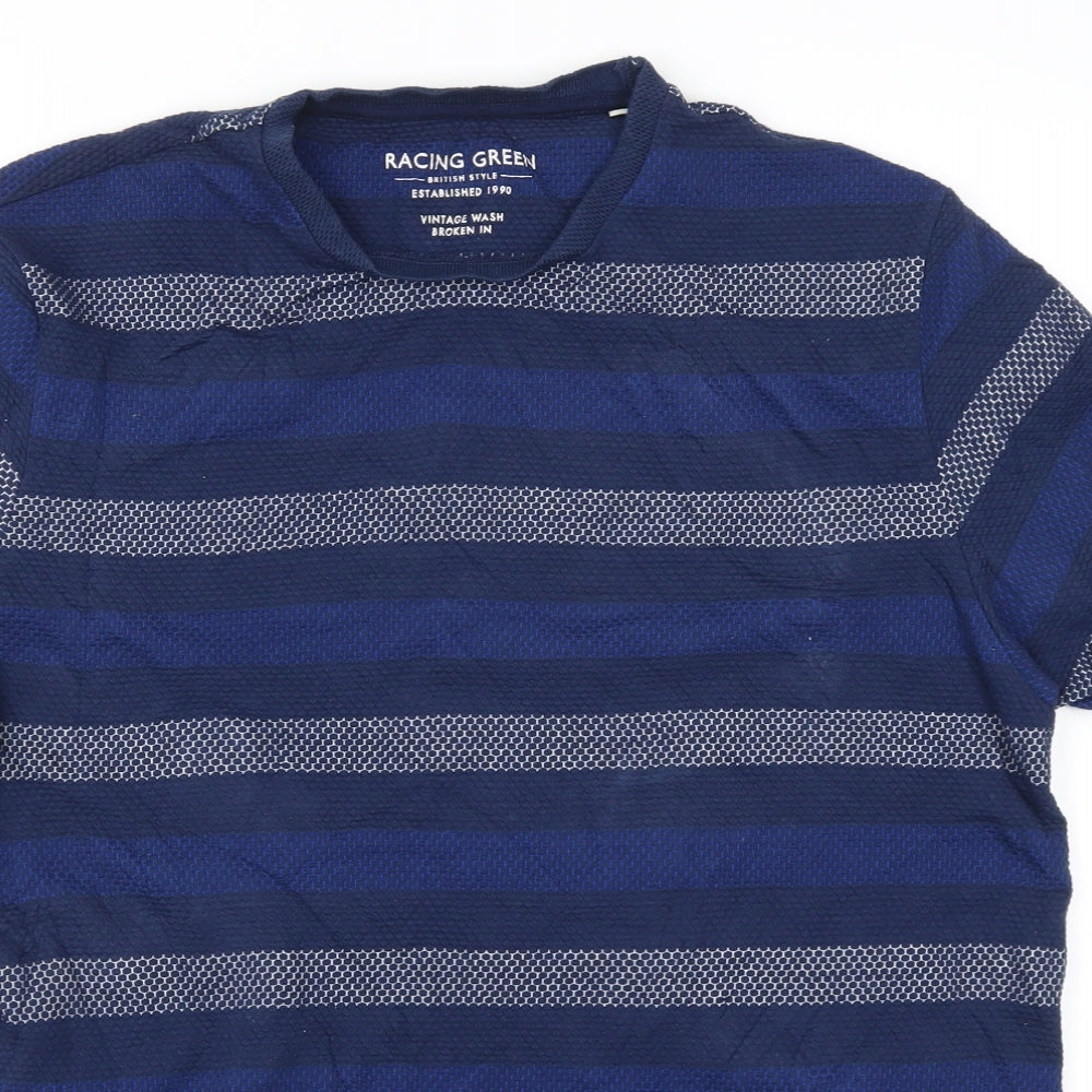 Racing Green Mens Blue Striped   T-Shirt Size L