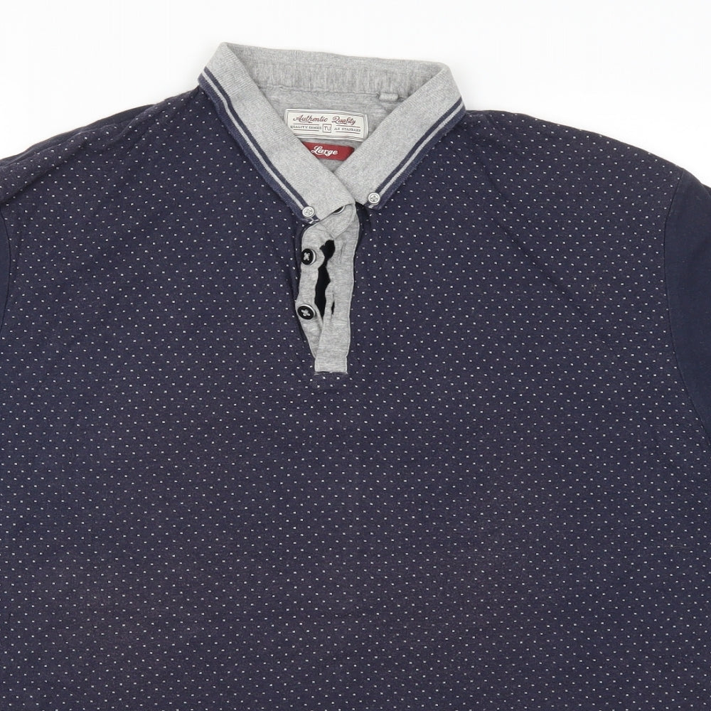 TU Mens Blue Polka Dot   Polo Size L
