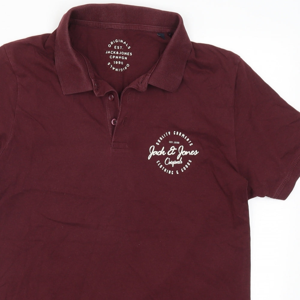 JACK & JONES Mens Red    Polo Size M  - Burgundy