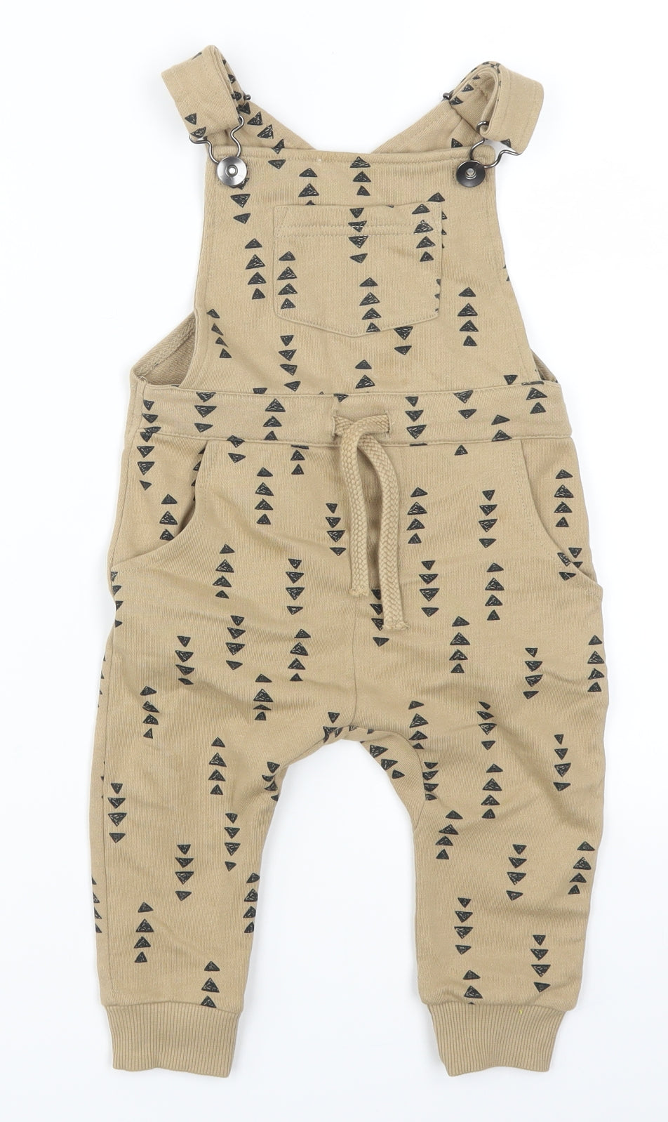 NEXT Baby Beige Geometric  Dungaree One-Piece Size 12-18 Months