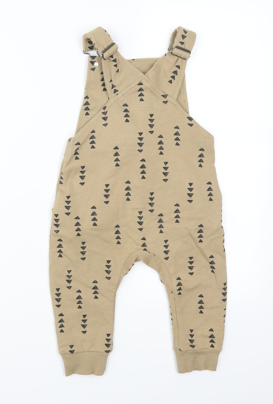 NEXT Baby Beige Geometric  Dungaree One-Piece Size 12-18 Months