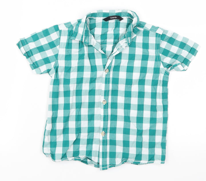 George Boys Green Check Basic Button-Up Size 3-4 Years
