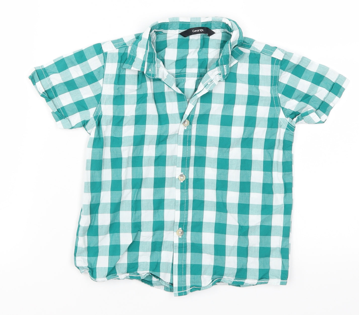 George Boys Green Check  Basic Button-Up Size 3-4 Years