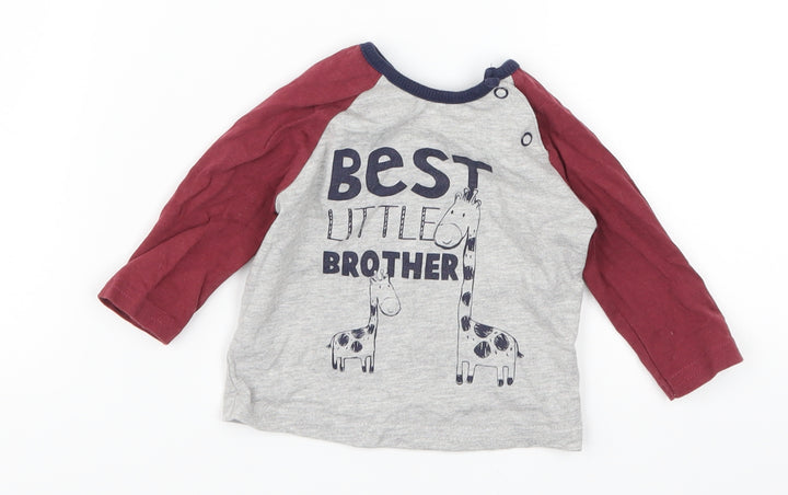 George Boys Red Basic T-Shirt Size 0-3 Months - Best Little Brother Giraffes