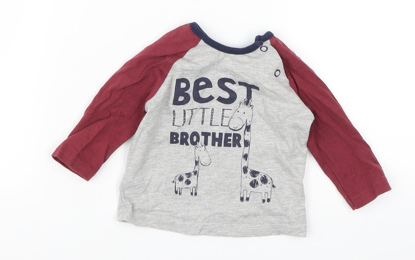 George Boys Red   Basic T-Shirt Size 0-3 Months  - Best Little Brother Giraffes
