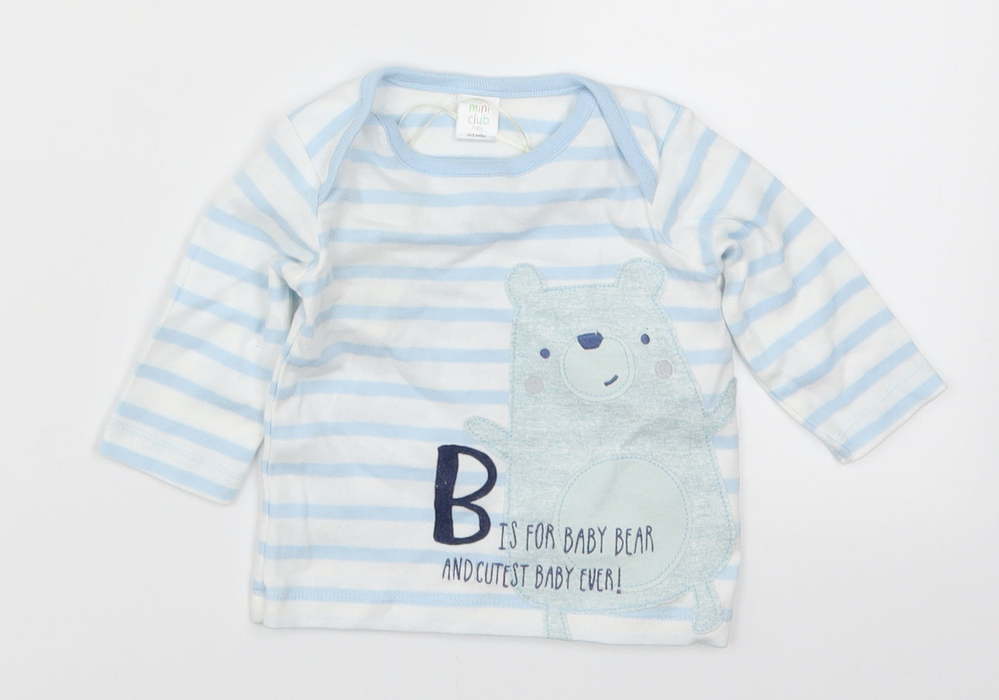 Mini Club Boys Blue Striped  Basic T-Shirt Size 0-3 Months  - B Is For Bear and Baby