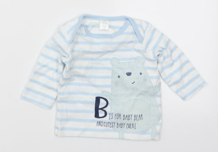 Mini Club Boys Blue Striped  Basic T-Shirt Size 0-3 Months  - B Is For Bear and Baby