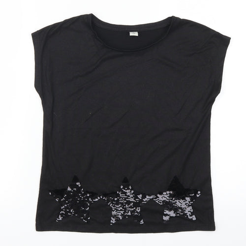 TU Girls Black   Basic T-Shirt Size 10 Years  - Stars