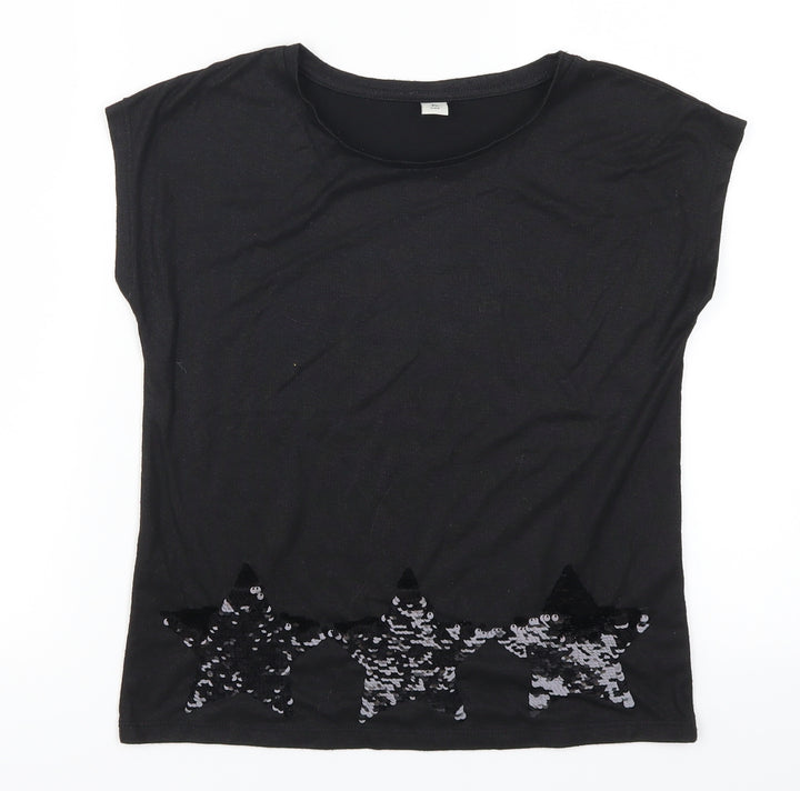 TU Girls Black   Basic T-Shirt Size 10 Years  - Stars