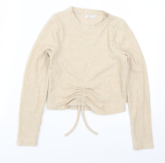 Front view of Candy Couture girls’ beige jumper, size 10, years