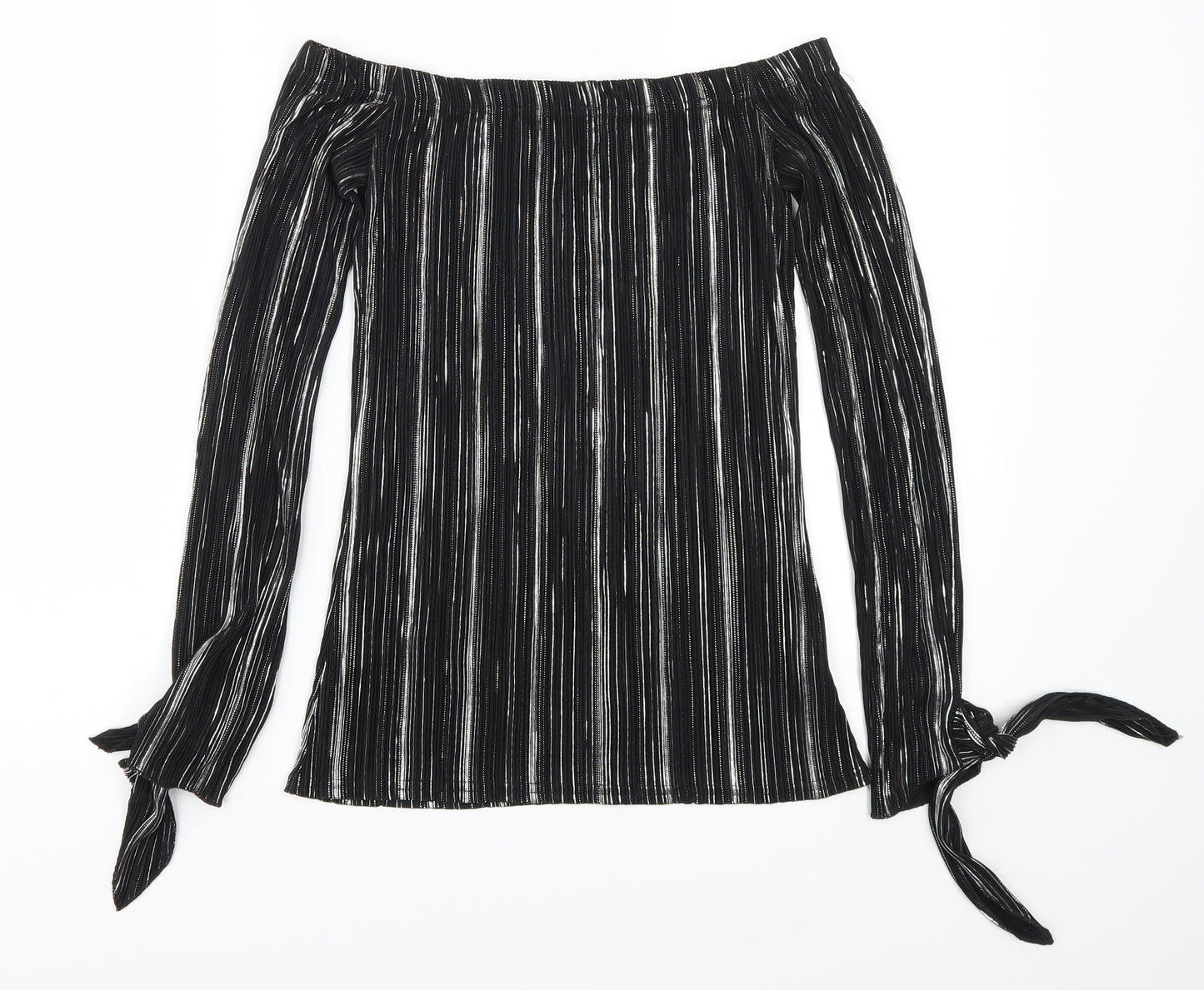 Leisure Womens Silver Striped  Basic T-Shirt Size 8