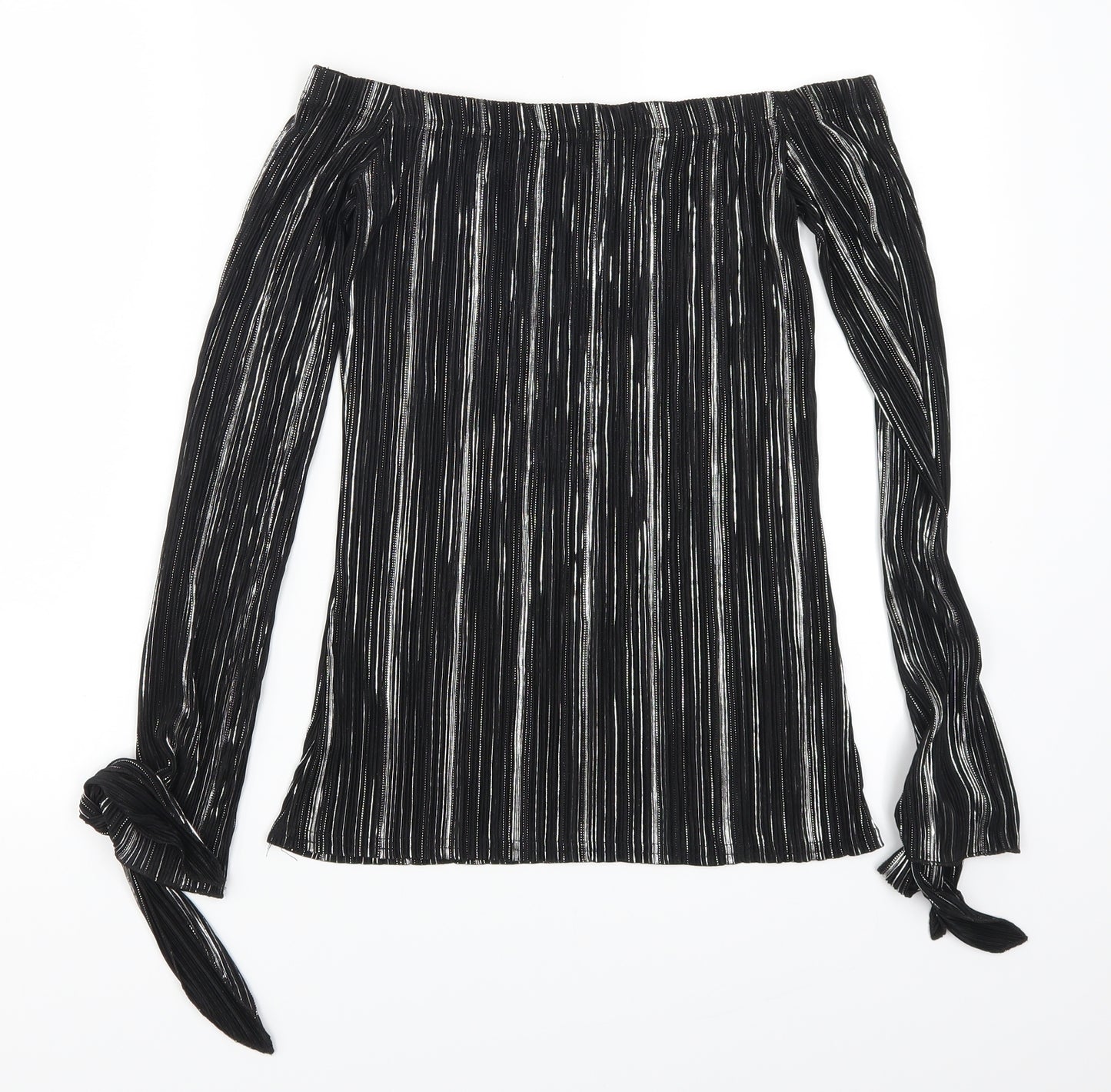 Leisure Womens Silver Striped  Basic T-Shirt Size 8