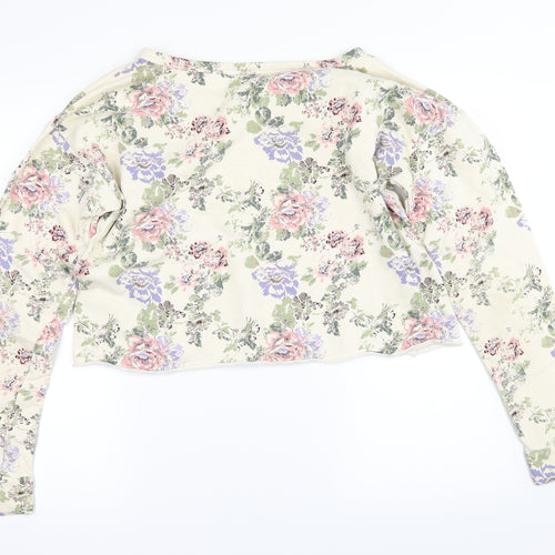 Crafted Womens Ivory Floral  Pullover Sweatshirt Size 14  - cropped