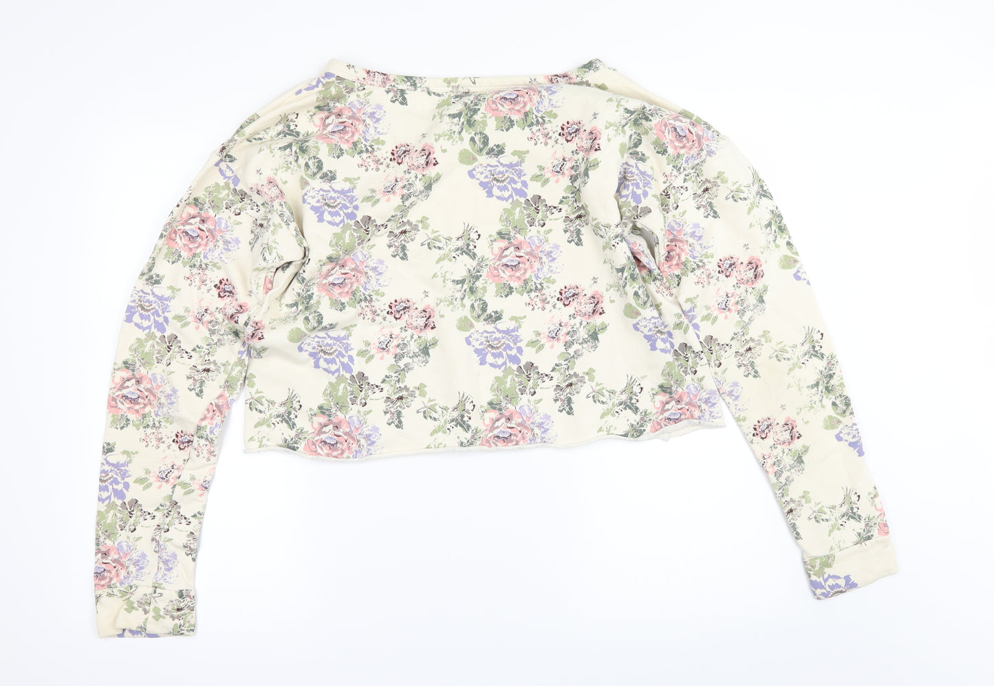 Crafted Womens Ivory Floral  Pullover Sweatshirt Size 14  - cropped