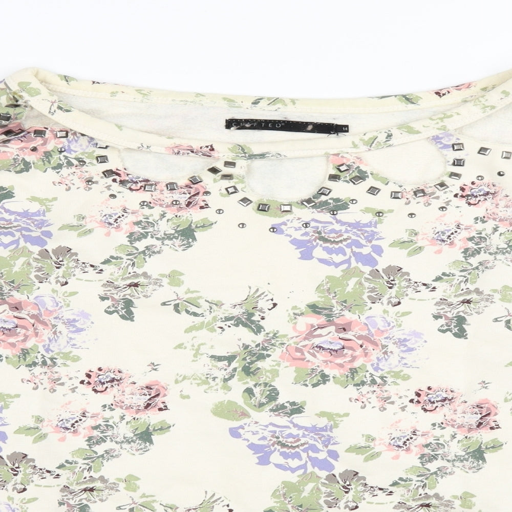 Crafted Womens Ivory Floral  Pullover Sweatshirt Size 14  - cropped