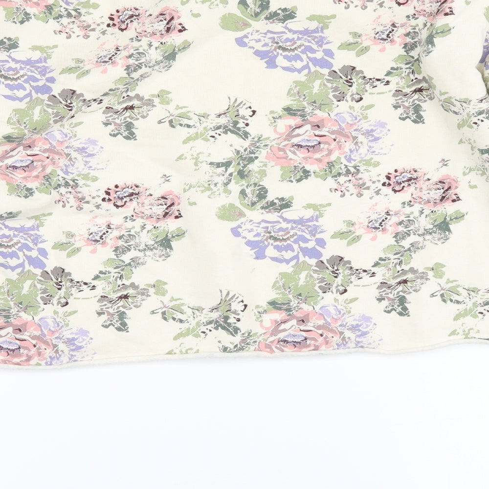 Crafted Womens Ivory Floral  Pullover Sweatshirt Size 14  - cropped