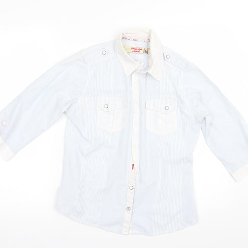 Lee Cooper Womens Blue Striped  Basic Button-Up Size 8