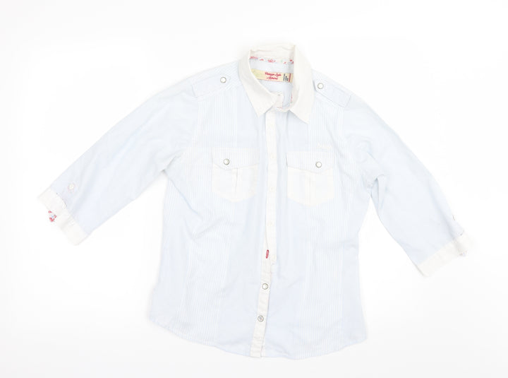 Lee Cooper Womens Blue Striped Basic Button-Up Size 8