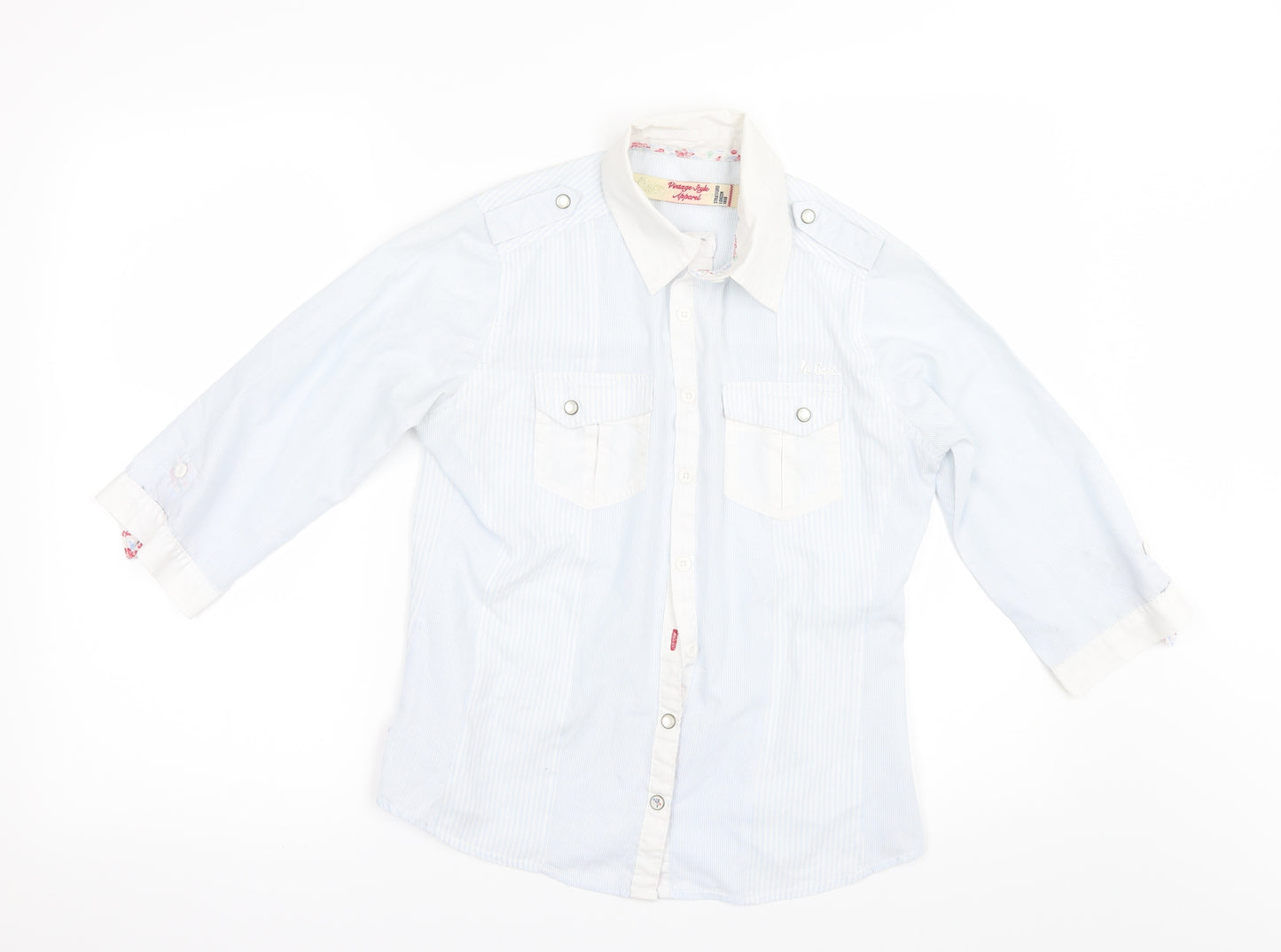 Lee Cooper Womens Blue Striped  Basic Button-Up Size 8