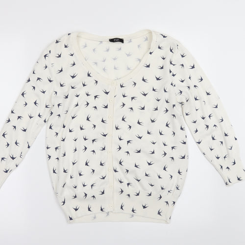 F&F Womens White Geometric  Cardigan Jumper Size 14