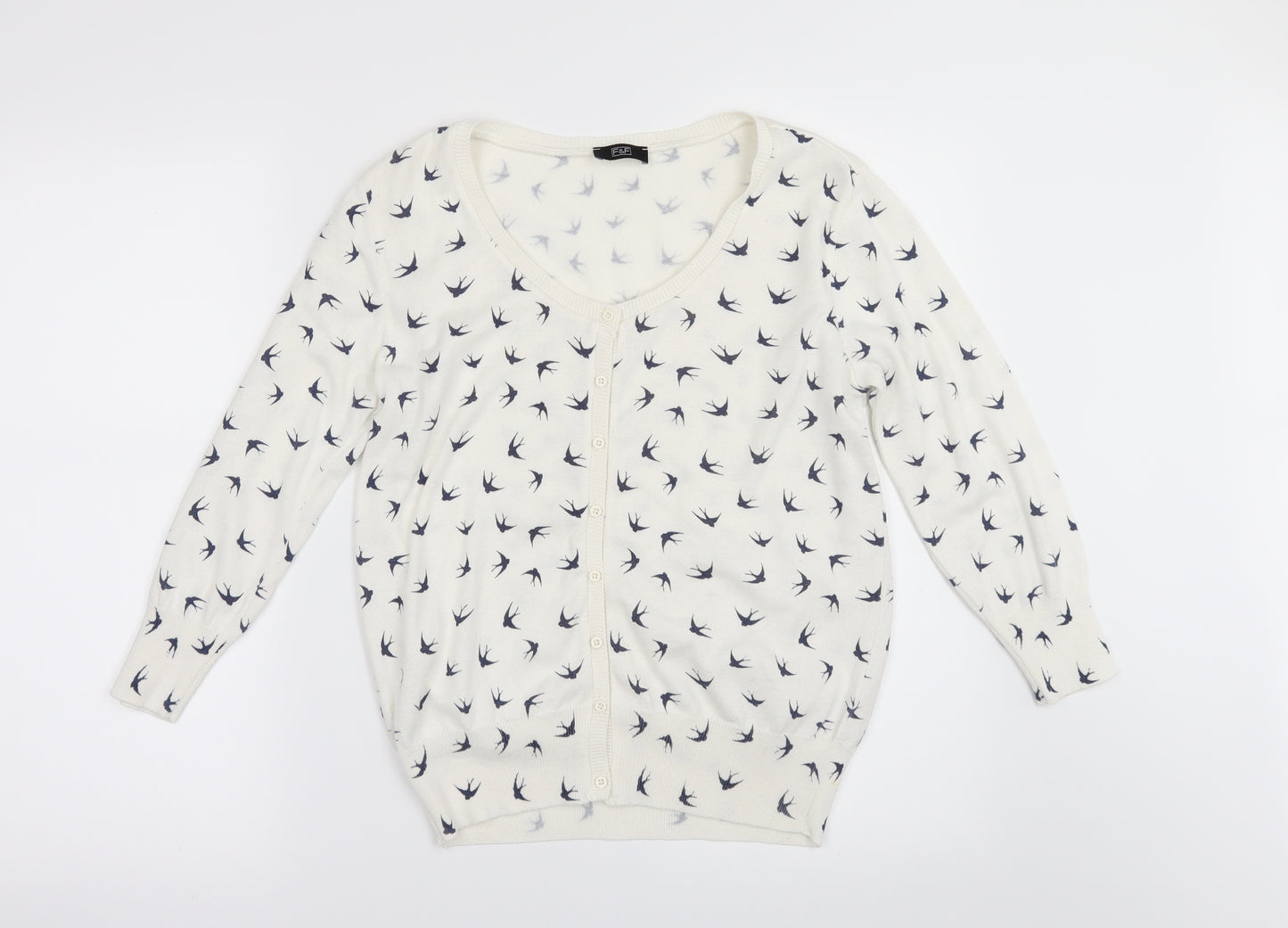 F&F Womens White Geometric  Cardigan Jumper Size 14