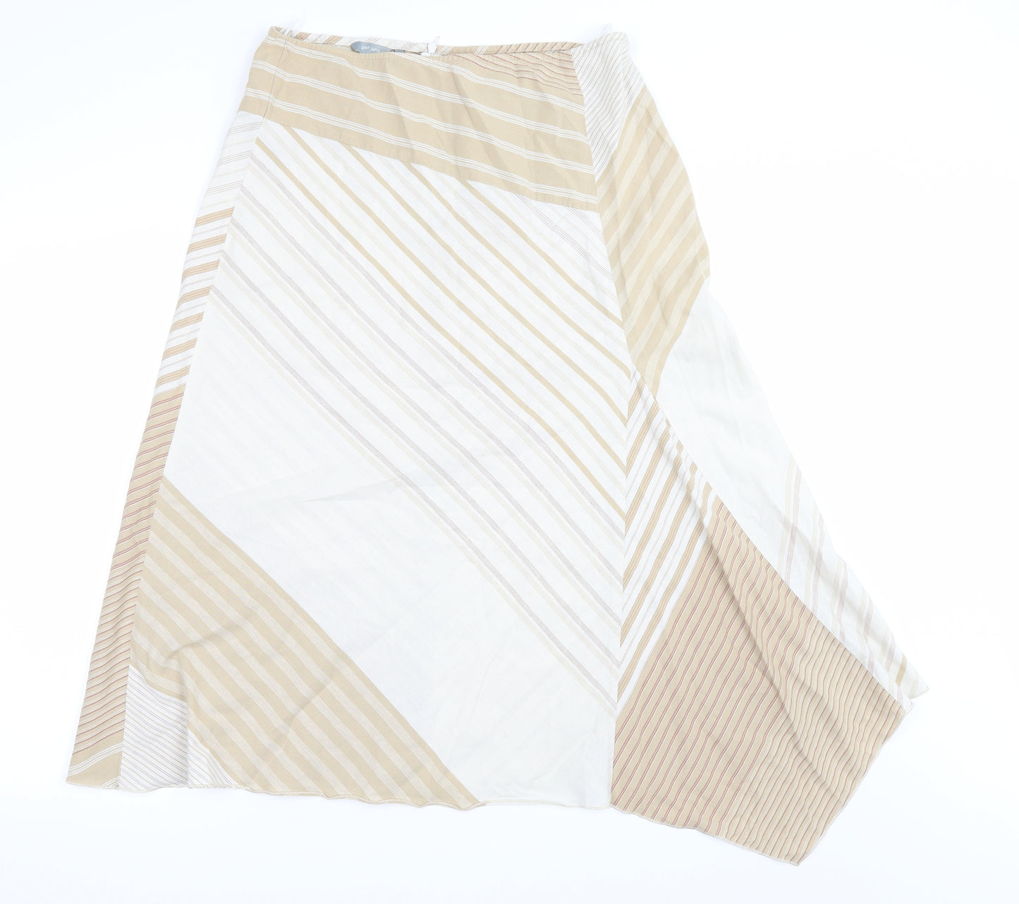 Per Una Womens Beige Striped  A-Line Skirt Size 14  - SHAPED HEM