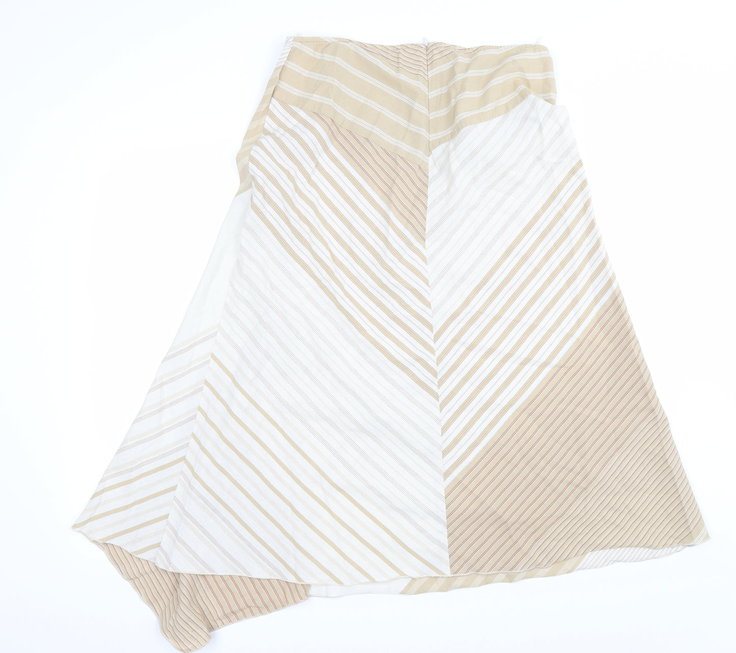 Per Una Womens Beige Striped  A-Line Skirt Size 14  - SHAPED HEM