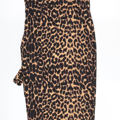PRETTYLITTLETHING Womens Brown Animal Print  Maxi  Size 4  - STRAPLESS