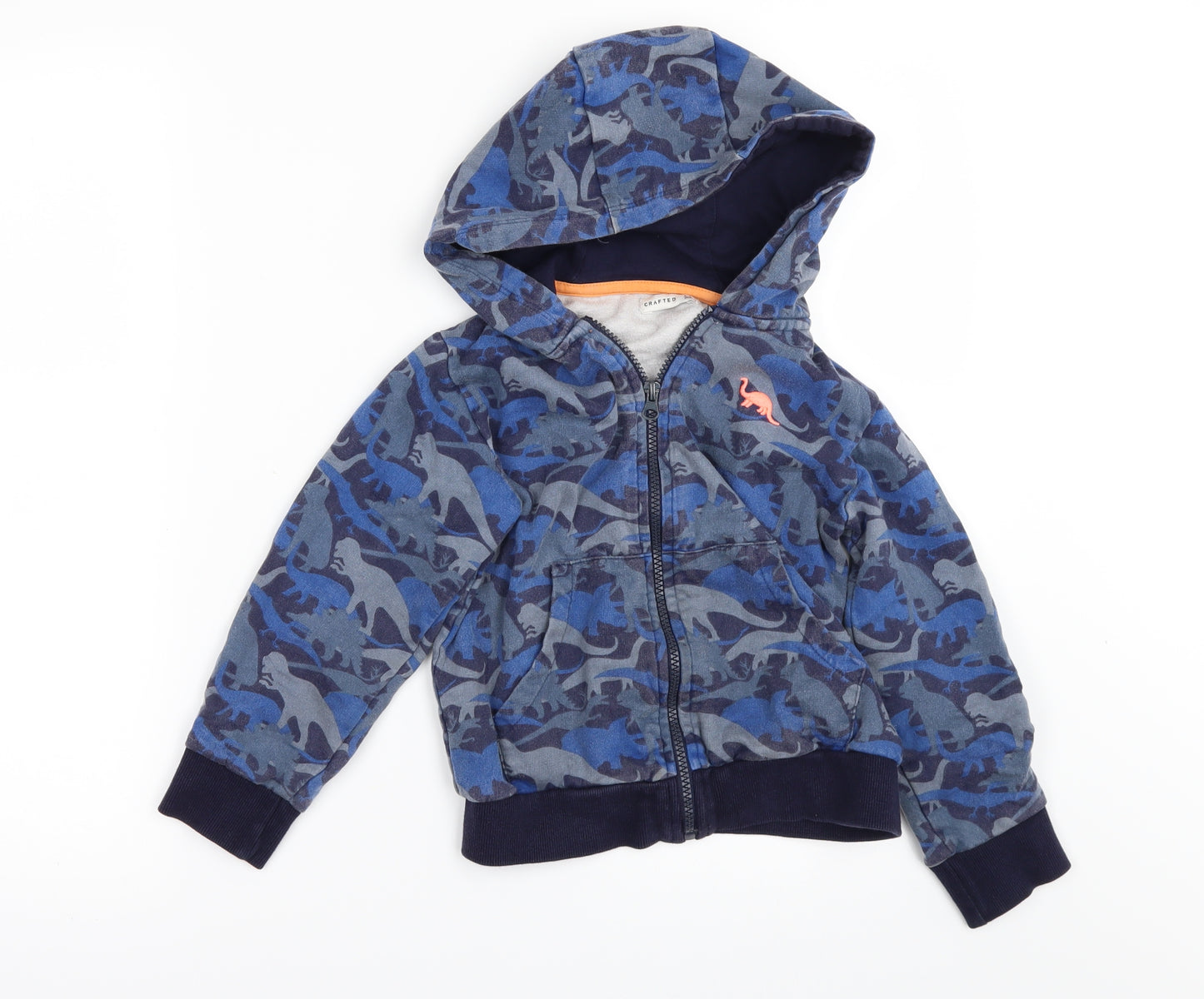 Crafted Boys Black Geometric  Full Zip Hoodie Size 6-7 Years  - dinasours