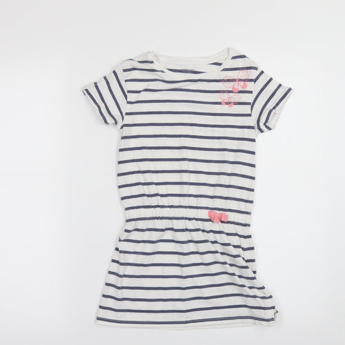 Vertbaudet Girls White Striped  T-Shirt Dress  Size 5 Years