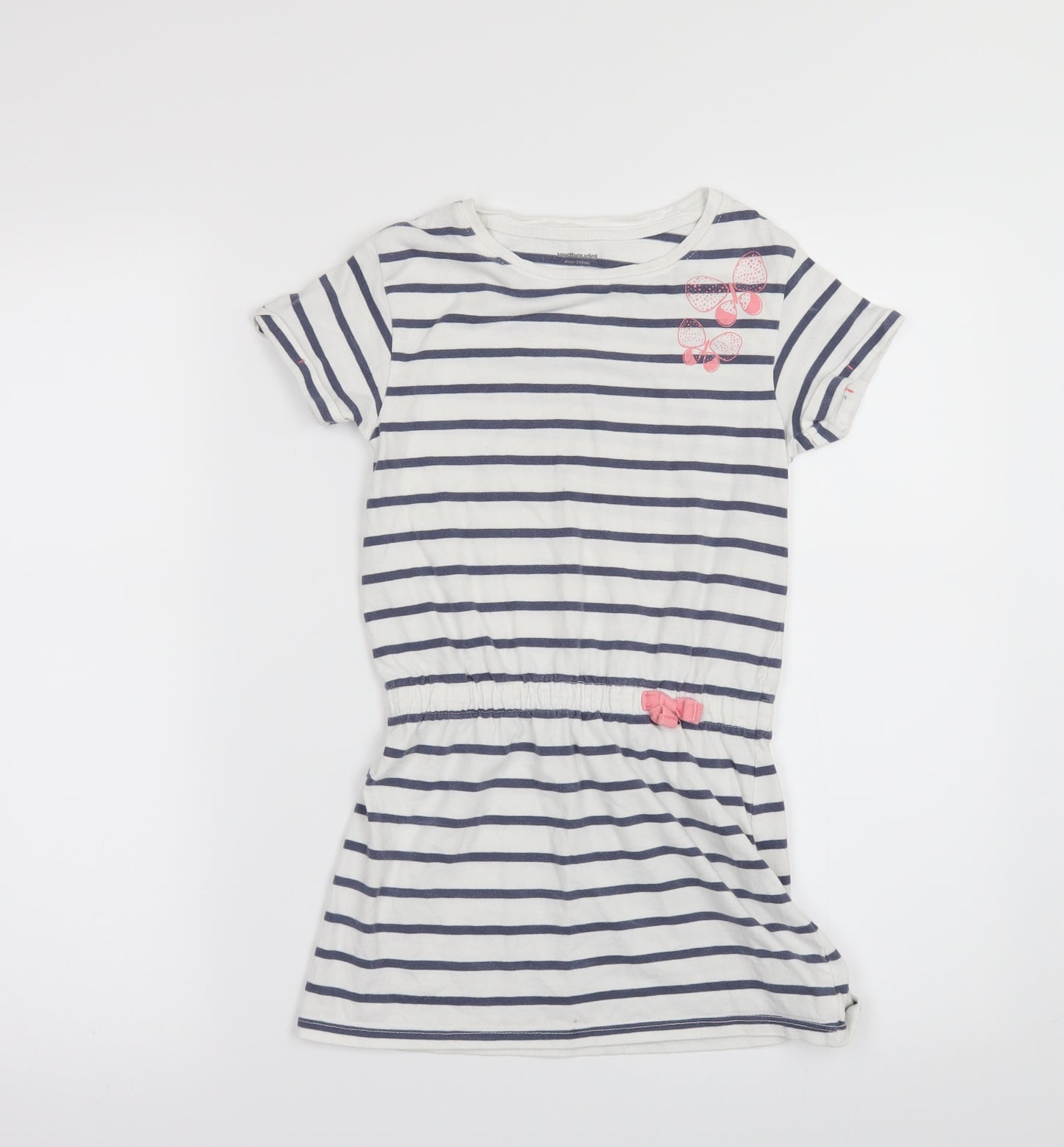 Vertbaudet Girls White Striped  T-Shirt Dress  Size 5 Years