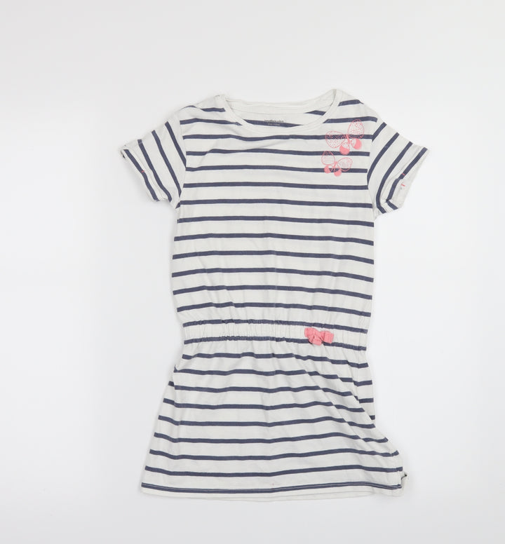 Vertbaudet Girls White Striped  T-Shirt Dress  Size 5 Years