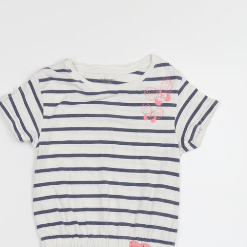 Vertbaudet Girls White Striped  T-Shirt Dress  Size 5 Years