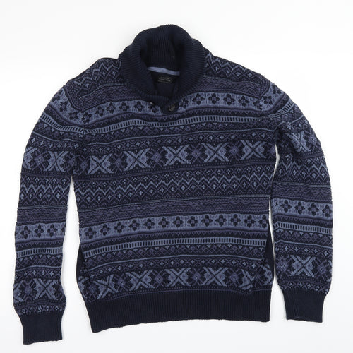 Matalan Mens Blue Geometric  Pullover Jumper Size L