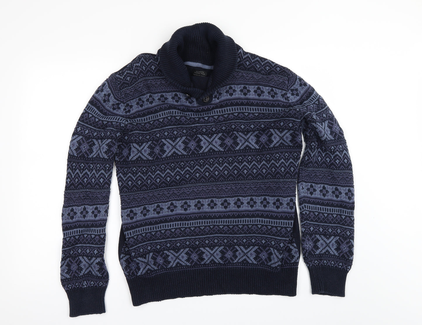 Matalan Mens Blue Geometric  Pullover Jumper Size L