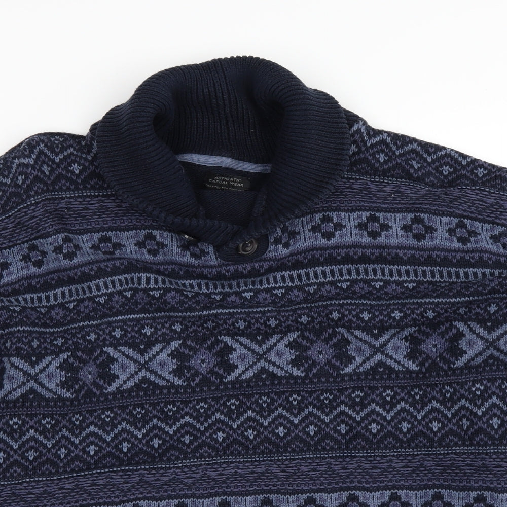Matalan Mens Blue Geometric  Pullover Jumper Size L