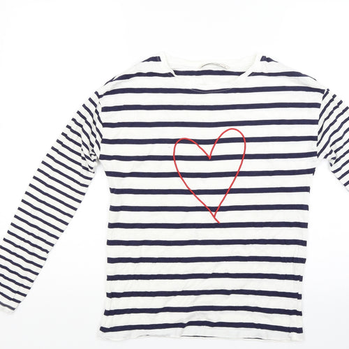 TU Womens White Striped Jersey Pullover Sweatshirt Size 8  - Heart Print