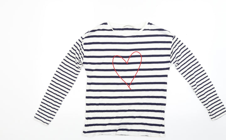 TU Womens White Striped Jersey Pullover Sweatshirt Size 8  - Heart Print