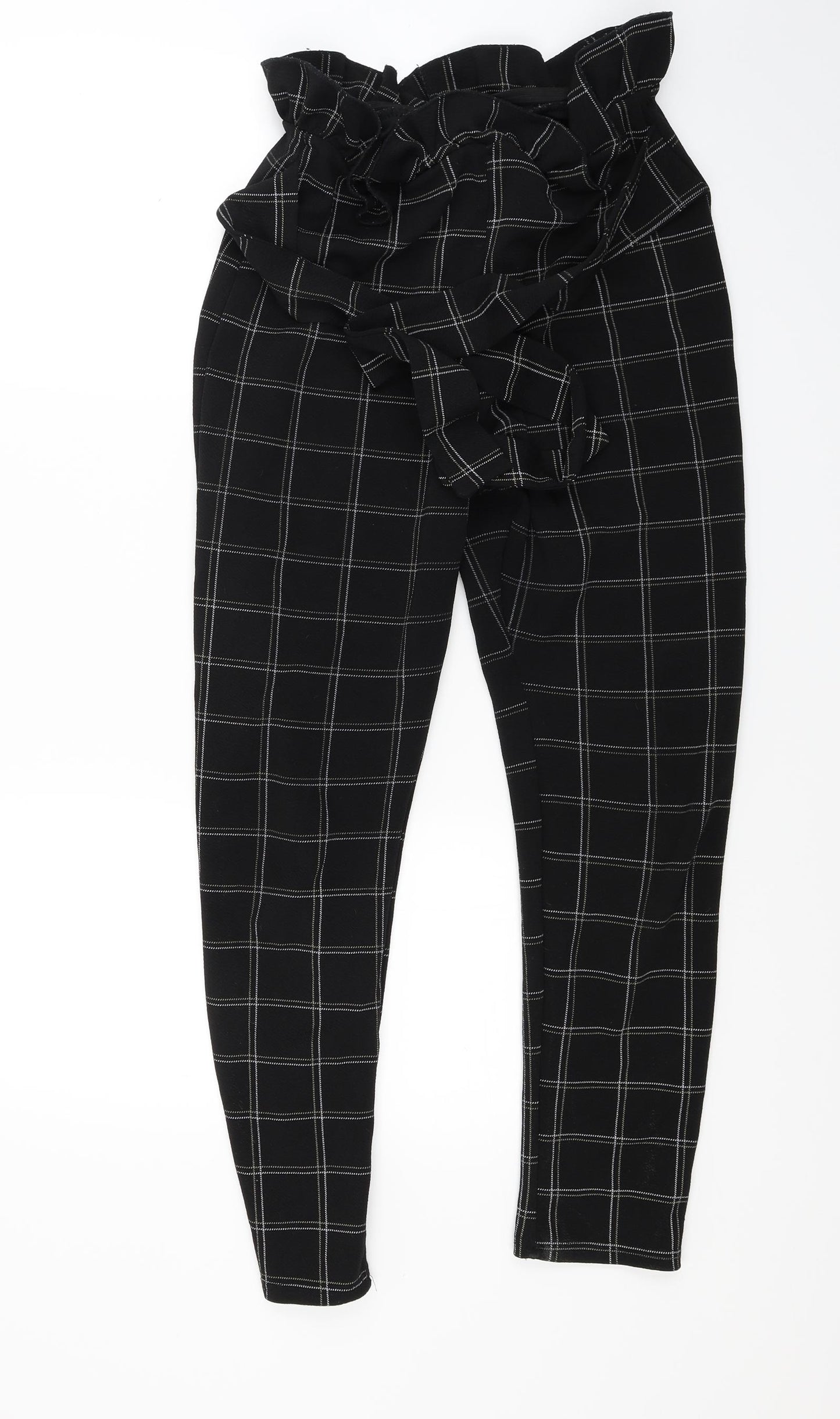 PRETTYLITTLETHING Womens Black Check  Trousers  Size 12 L27 in