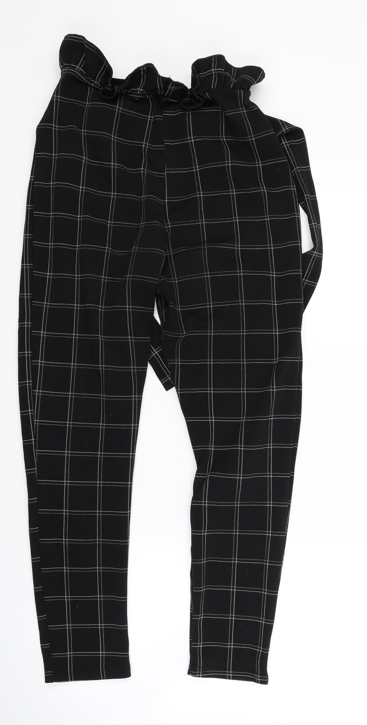 PRETTYLITTLETHING Womens Black Check  Trousers  Size 12 L27 in